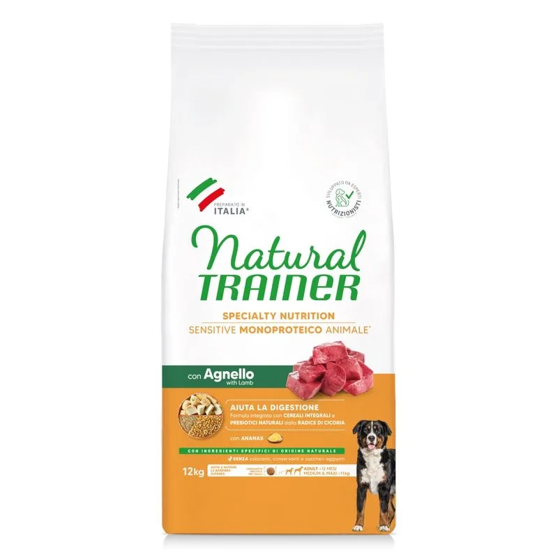Natural Trainer Sensitive Adult Medium & Maxi con Agnello Crocchette cane (Set %: 2 x 12 kg)