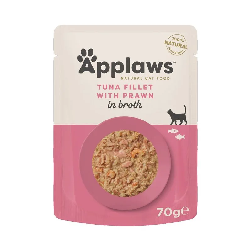 Set prova! Applaws Cat Natural in Brodo 48 x 70 g (Filetto di tonno con Gamberi del Pacifico)