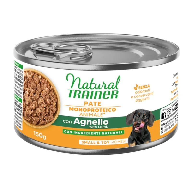 Natural Trainer Sensitive No Gluten Small & Toy Adult 12 x 150 g (con Agnello & Cereali integrali)