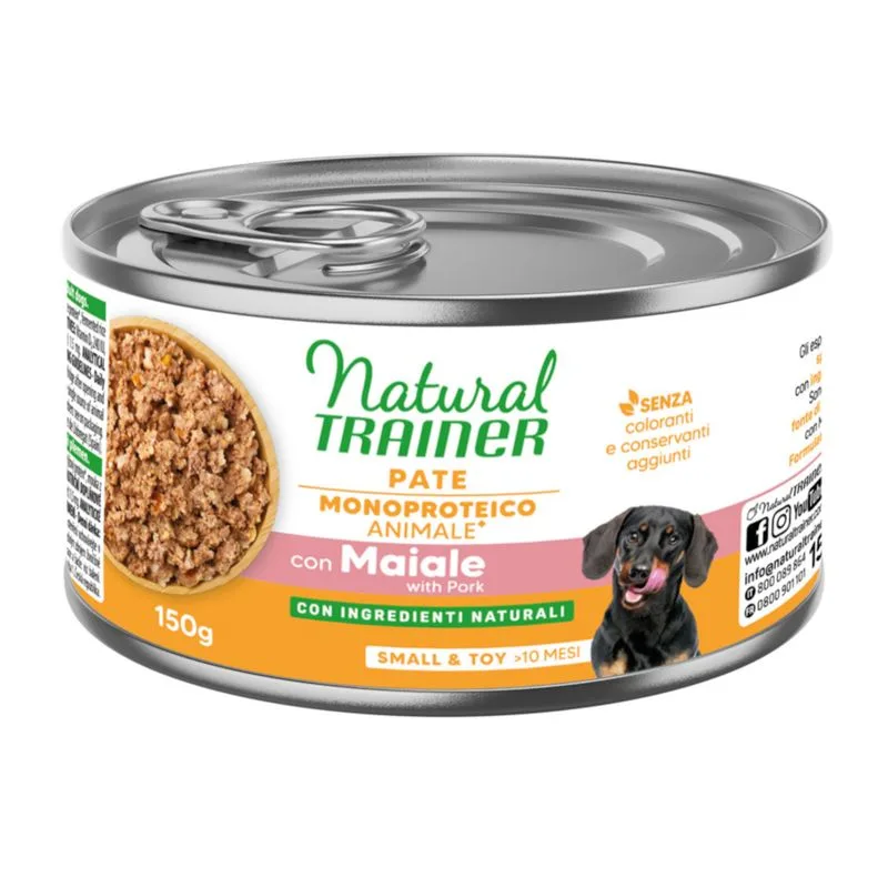 Natural Trainer Sensitive No Gluten Small & Toy Adult 12 x 150 g (con Maiale & Cereali integrali)