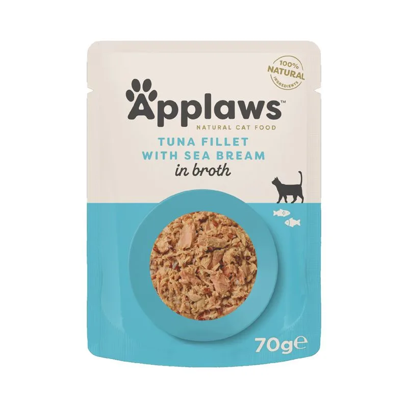 Set prova! Applaws Cat Natural in Brodo 48 x 70 g (Filetto di tonno con Orata)