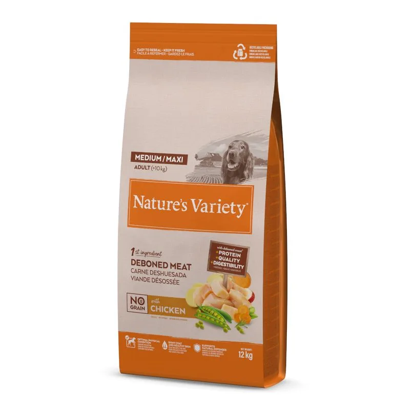 Nature's Variety No Grain Adult Medium/Maxi Pollo allevato a terra (Set %: 2 x 12 kg)