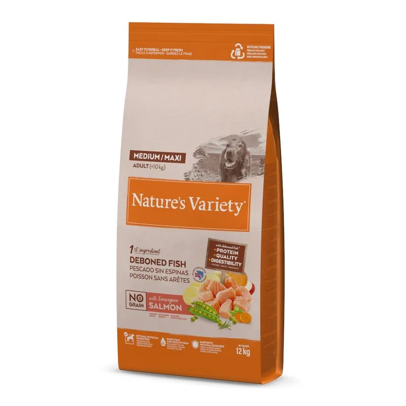 Nature's Variety No Grain Adult Medium/Maxi Salmone Crocchette cane (Set %: 2 x 12 kg)