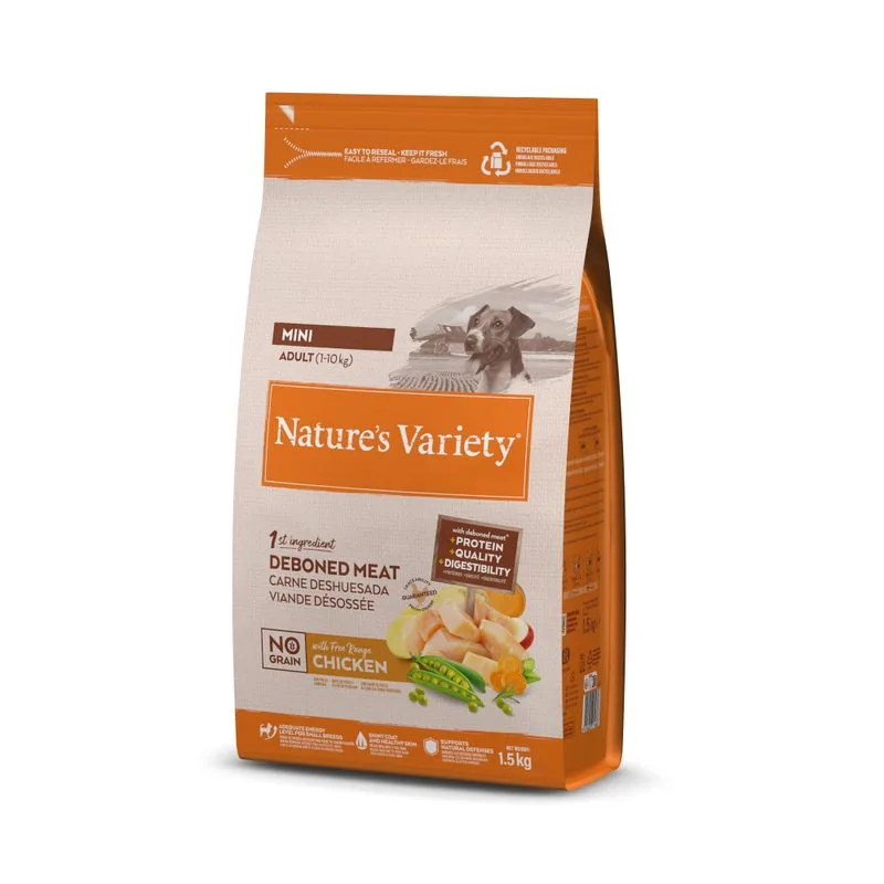 Nature's Variety No Grain Adult Mini Pollo allevato all'aperto per cane (1,5 kg)