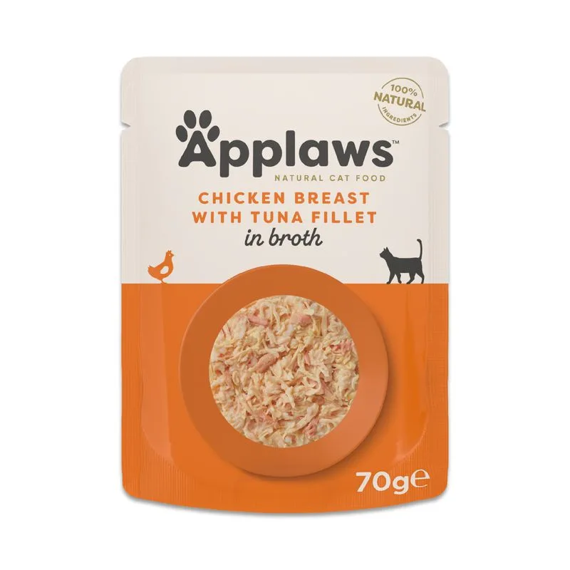 Set prova! Applaws Cat Natural in Brodo 48 x 70 g (Petto di Pollo con Filetto di Tonno)