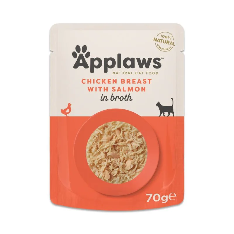 Set prova! Applaws Cat Natural in Brodo 48 x 70 g (Petto di Pollo con Salmone)