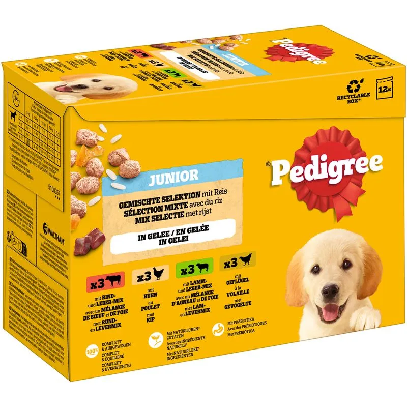Multipack Pedigree Junior in Gelatina Umido per cane (Set %: 96 x 100 g Selezione mista in gelatina (4 varianti))