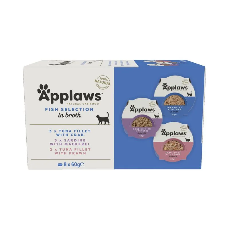 Set prova! Applaws Cat Pot 8 x 60 g (Selezione Pesce: 2 gusti al Filetto di Tonno + 1 Sardine & Sgombro)