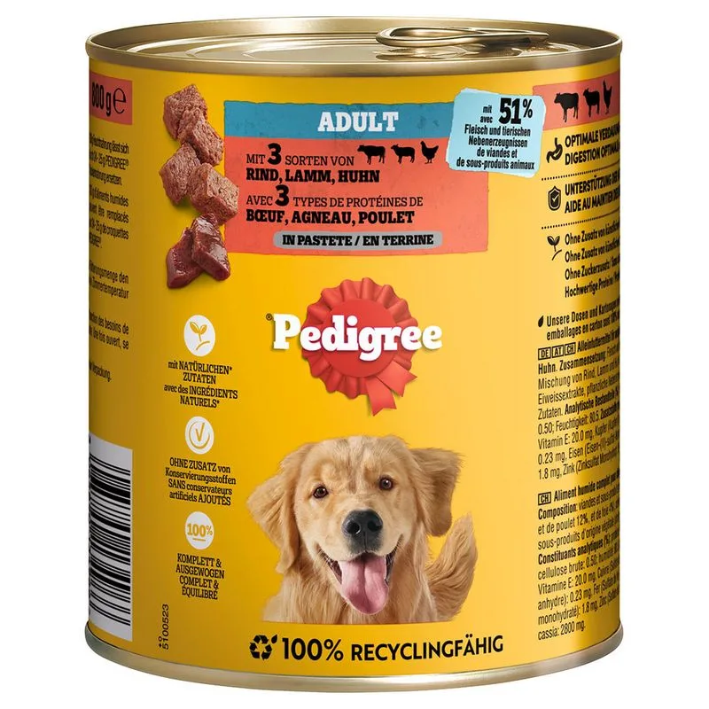 Pedigree Classic 12 x 800 g (Manzo, Agnello e Pollo in paté)