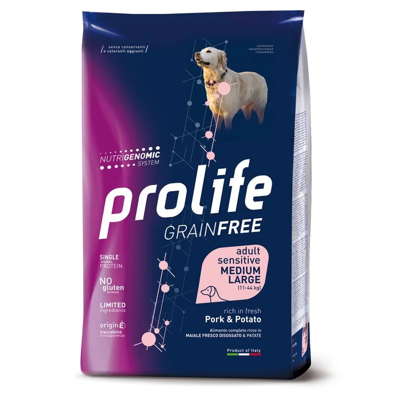 Prolife Grain Free Adult Sensitive Medium/Large Maiale & Patate (Set %: 2 x 10 kg)