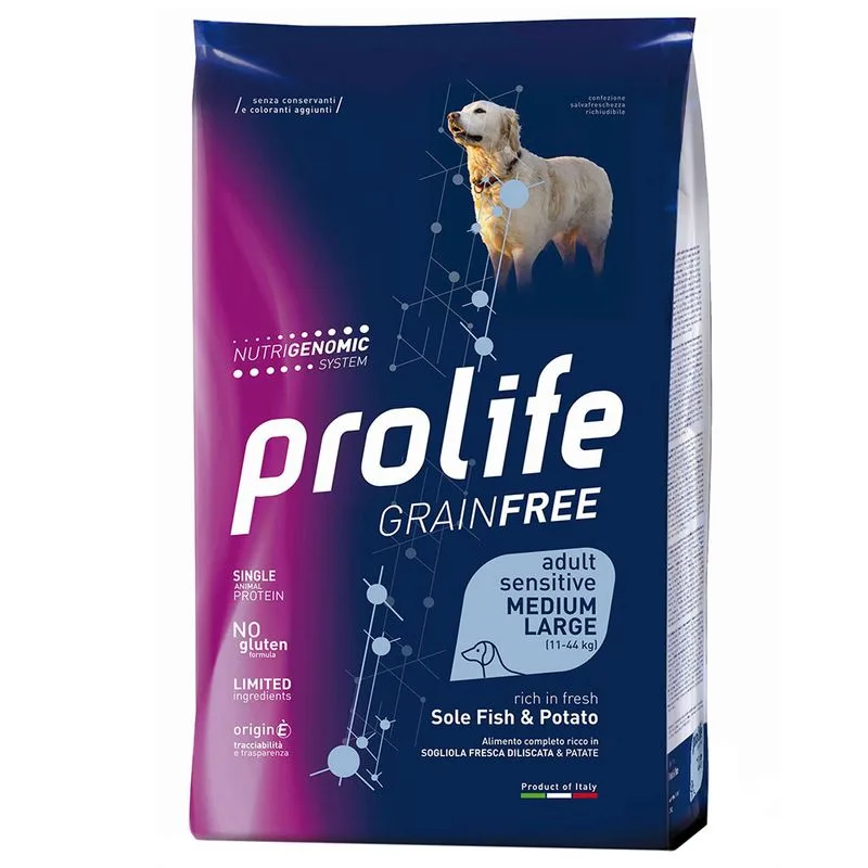 Multipack Risparmio! 2 x Prolife (2 x 10 kg Grain Free Adult Sensitive Medium/Large Sogliola & Patate)