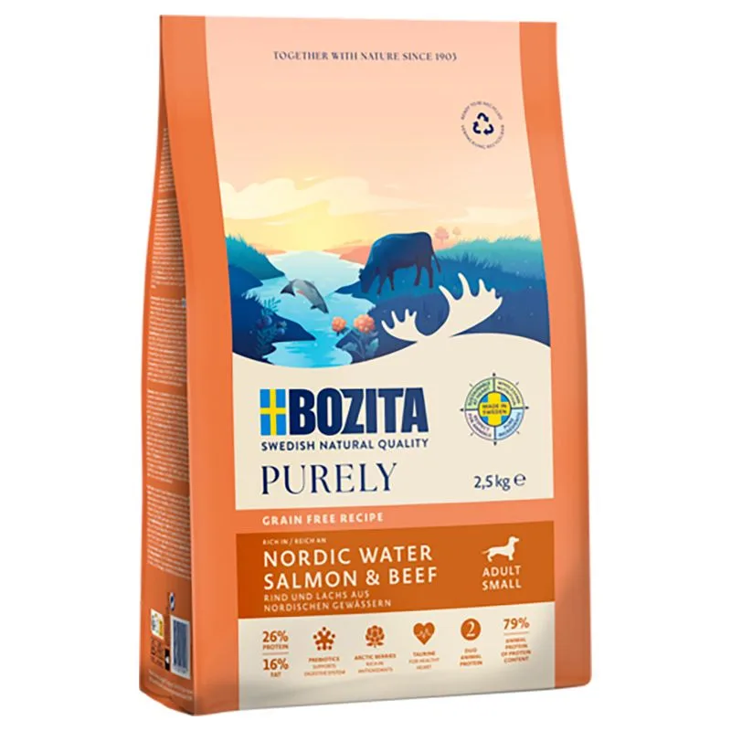 Bozita Dog Purely Adult Small Grain Free Salmone e Manzo Crocchette per cane (Set%: 2 x 2,5 kg)