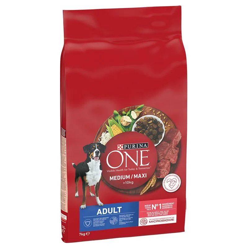PURINA ONE Medium/Maxi Adult Manzo e Riso Crocchette per cane (Set %: 2 x 7 kg)