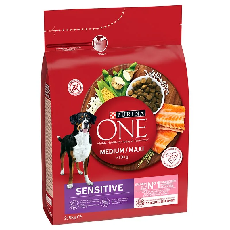 PURINA ONE Medium/Maxi Sensitive Salmone Crocchette per cane (Set %: 2 x 2,5 kg)