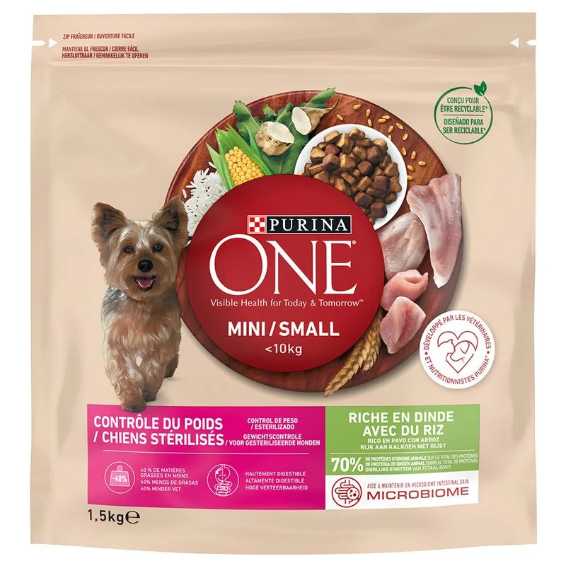 PURINA ONE Mini Weight Control / Sterilised Tacchino e Riso per cane (Set %: 2 x 9 kg)
