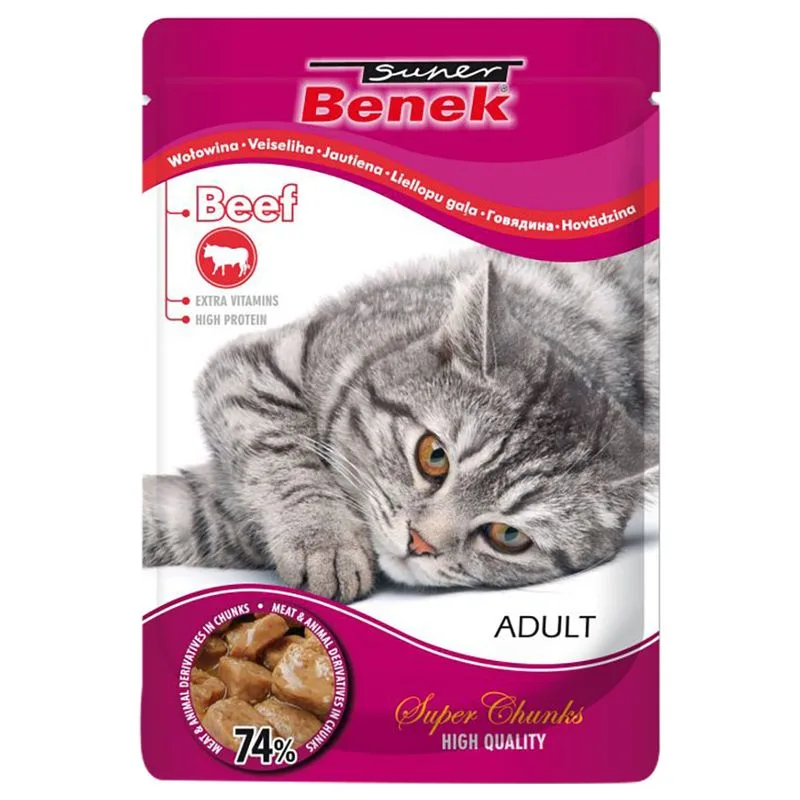 Super Benek Super Chunks 48 x 100 g umido per gatto (Manzo in salsa)