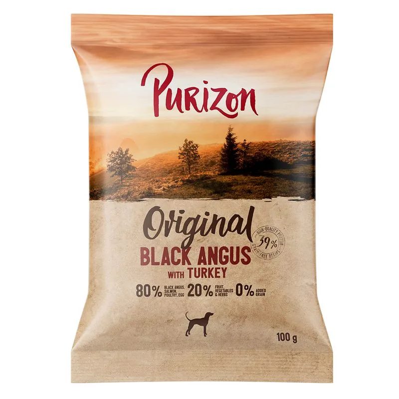 Confezione prova! Purizon Crocchette, Alimenti umidi e Snack per cane (100 g crocchette Black-Angus con Tacchino - senza cereali)