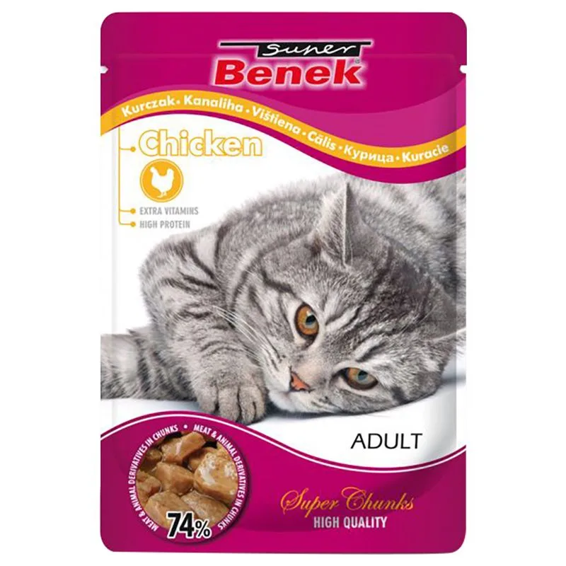 Super Benek Super Chunks 48 x 100 g umido per gatto (Pollo in salsa)