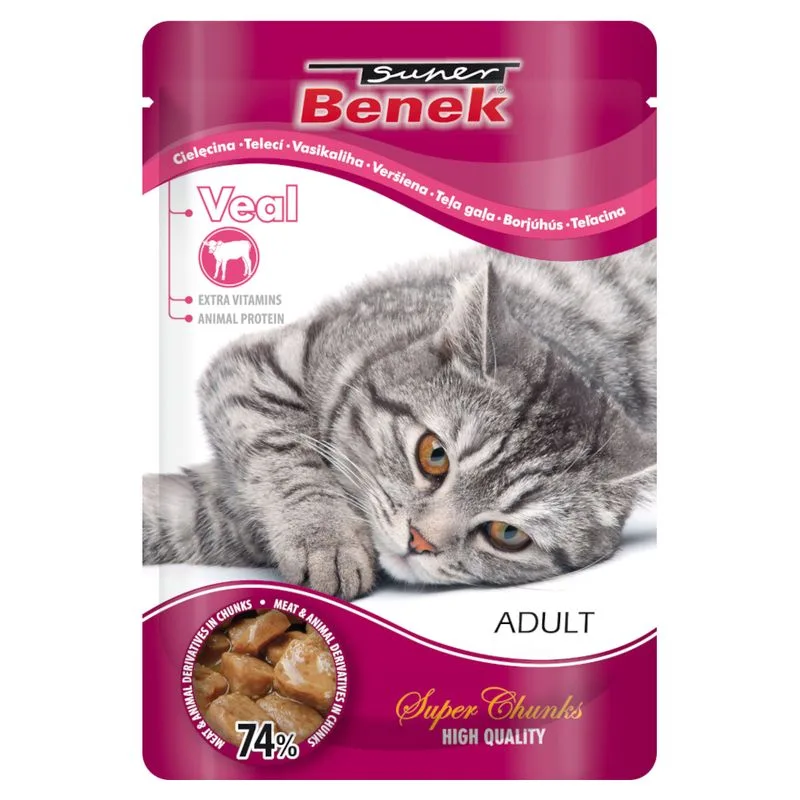 Super Benek Super Chunks 48 x 100 g umido per gatto (Vitello in salsa)