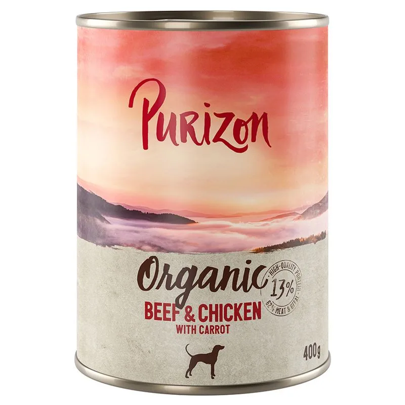 Confezione prova! Purizon Crocchette, Alimenti umidi e Snack per cane (400 g umidio Organic Manzo & Pollo con Carote)
