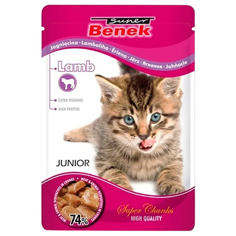 Super Benek Super Chunks Kitten Agnello in salsa 24 x 100 g umido per gatto