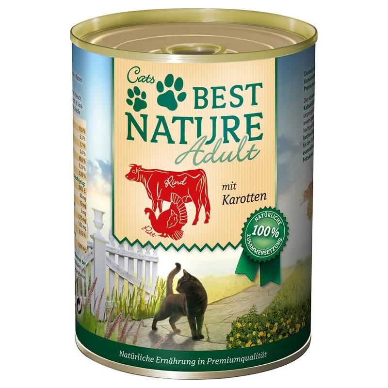 Best Nature Cat Adult 6 x 400 g Umido per gatto (Manzo, tacchino e carote)