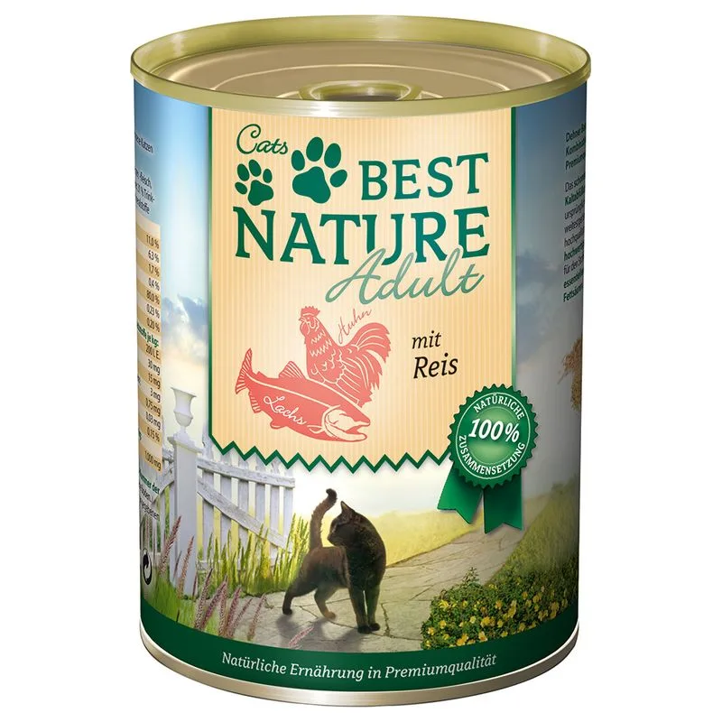 Best Nature Cat Adult 6 x 400 g Umido per gatto (Salmone, pollo e riso)