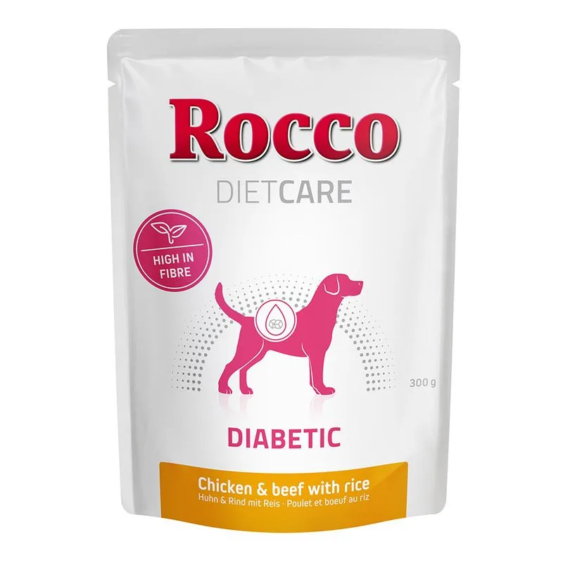 Rocco Diet Care Diabetic Buste Pollo & Manzo con Riso 300 g umido cane (Set %: 24 x 300 g)