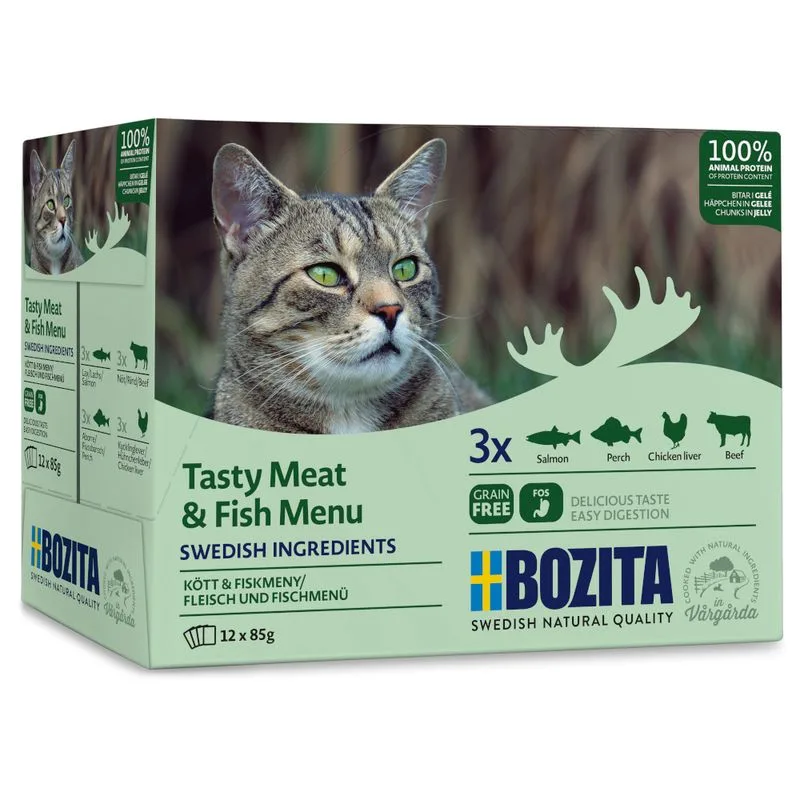Bozita Bocconcini in gelatina Buste 12 x 85 g Pacco misto (Mix Carne e Pesce (4 varianti))