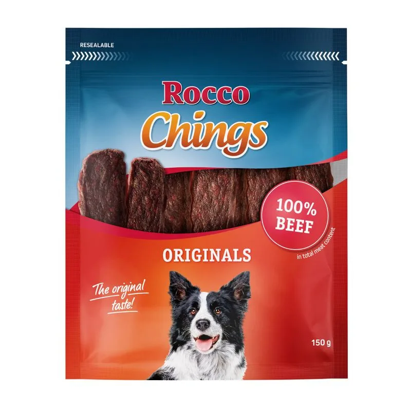 Multipack risparmio! Rocco Chings Originals - Strisce da masticare (Set %: 12 x 150 g Strisce di manzo)