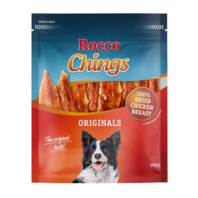 Multipack risparmio! Rocco Chings Originals - Strisce da masticare (Set %: 12 x 250 g Petto di pollo disidratato)