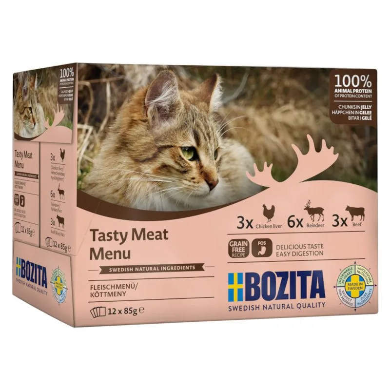 Bozita Bocconcini in gelatina Buste 24 x 85 g Umido per gatto (Mix Menù di carne (3 varianti))