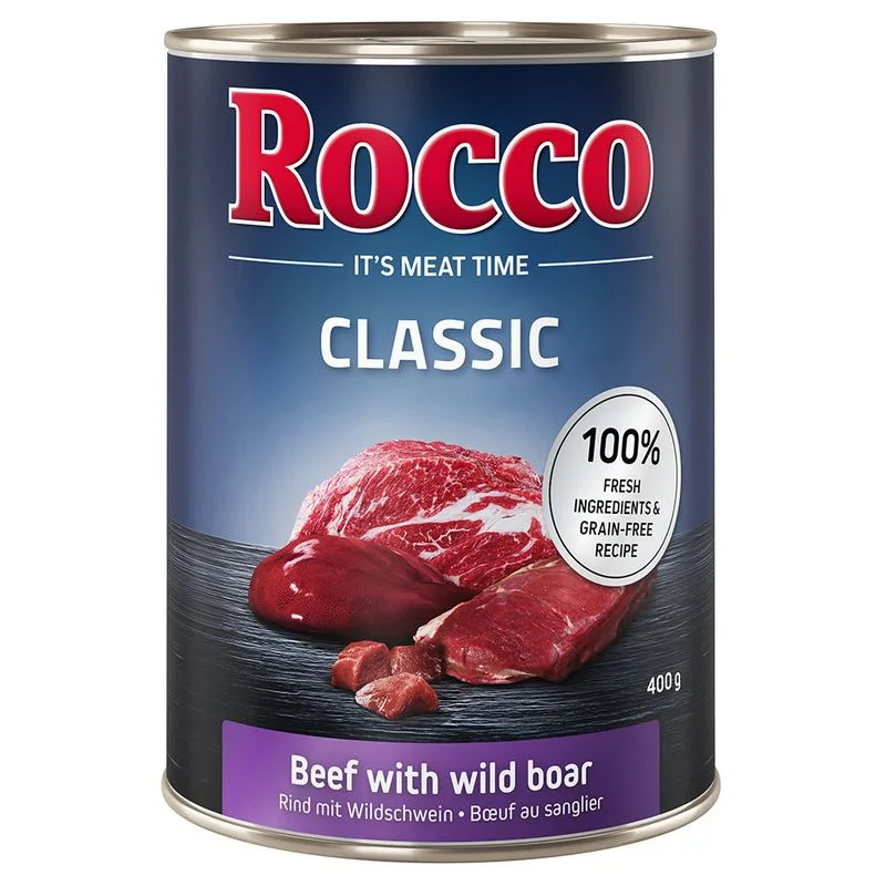 Rocco Classic 6 x 400 g Alimento umido per cani (Manzo con Cinghiale)