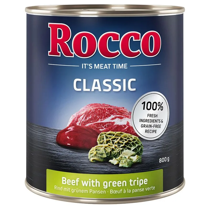 Rocco Classic 24 x 800 g Alimento umido per cani (Manzo con Trippa Verde)
