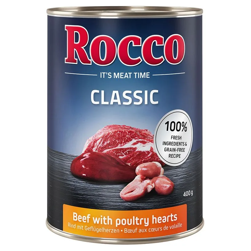 Rocco Classic 6 x 400 g Alimento umido per cani (Manzo con Cuori di Pollo)