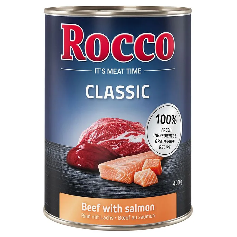 Rocco Classic 6 x 400 g Alimento umido per cani (Manzo con Salmone)