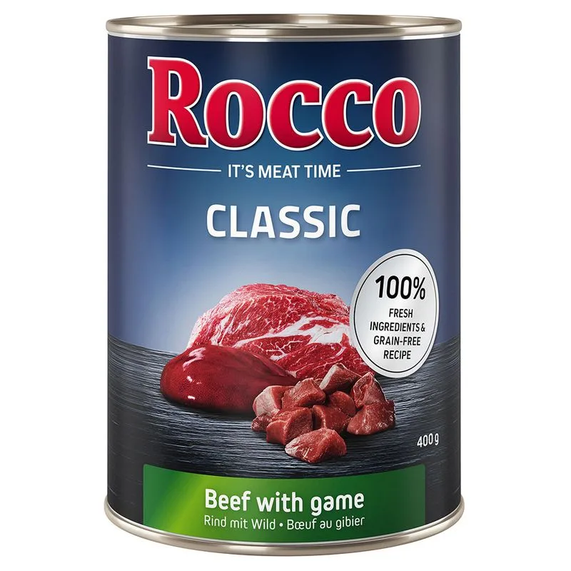 Rocco Classic 6 x 400 g Alimento umido per cani (Manzo con Selvaggina)