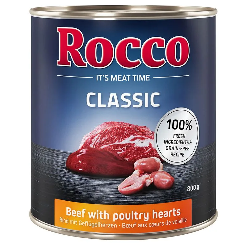 Rocco Classic 24 x 800 g Alimento umido per cani (Manzo con Cuori di Pollo)