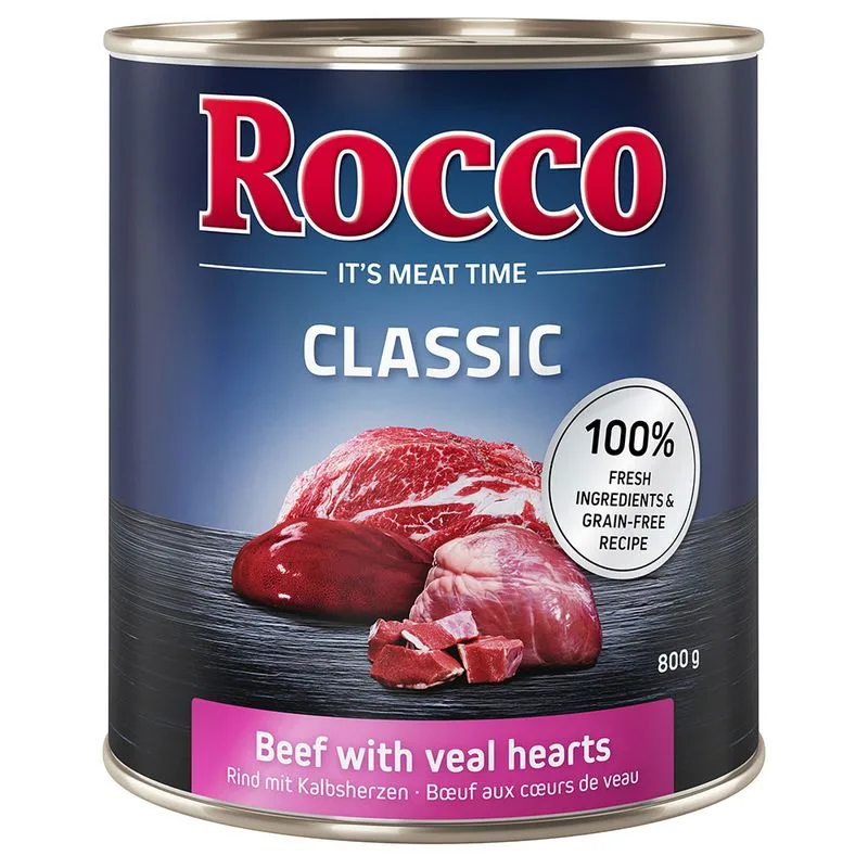 Rocco Classic 24 x 800 g Alimento umido per cani (Manzo con Cuori di Vitello)