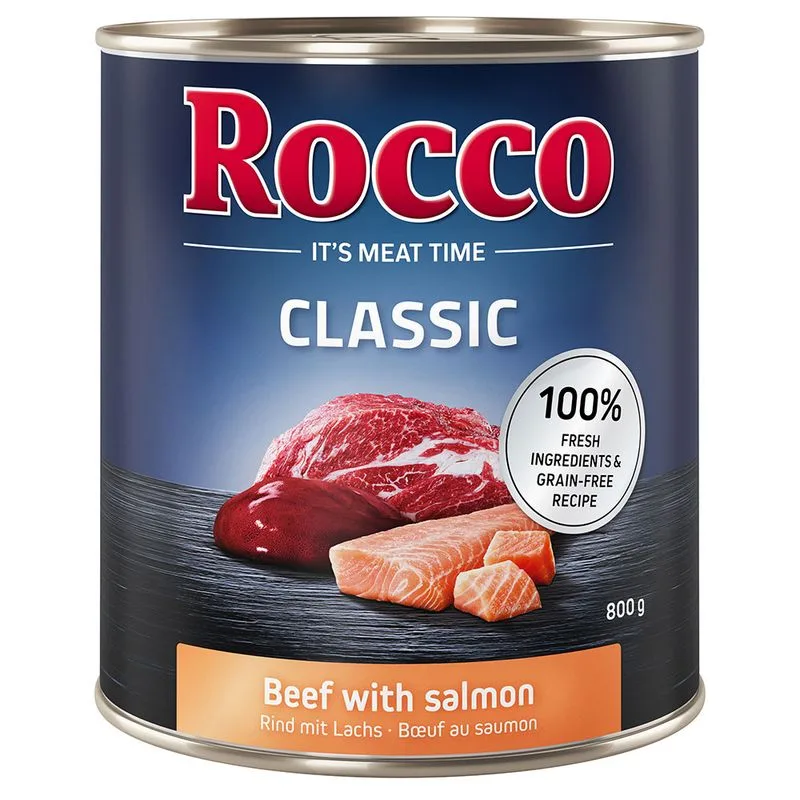 Rocco Classic 24 x 800 g Alimento umido per cani (Manzo con Salmone)