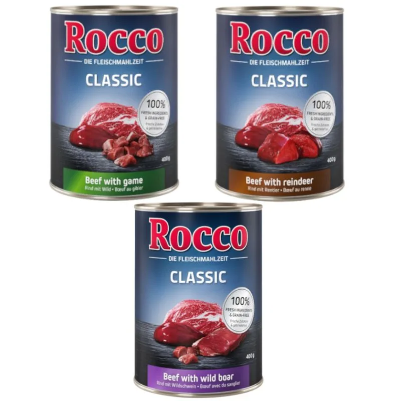 Rocco Classic Pacco misto 6 x 400 g umido per cane (Mix Selvaggina: Manzo con Selvaggina, Manzo con Renna, Manzo con Cinghiale)