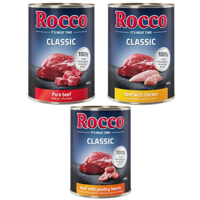 Rocco Classic Pacco misto 6 x 400 g umido per cane (Mix Top seller: Manzo puro, Manzo con Cuori di Pollame, Manzo con Pollo)