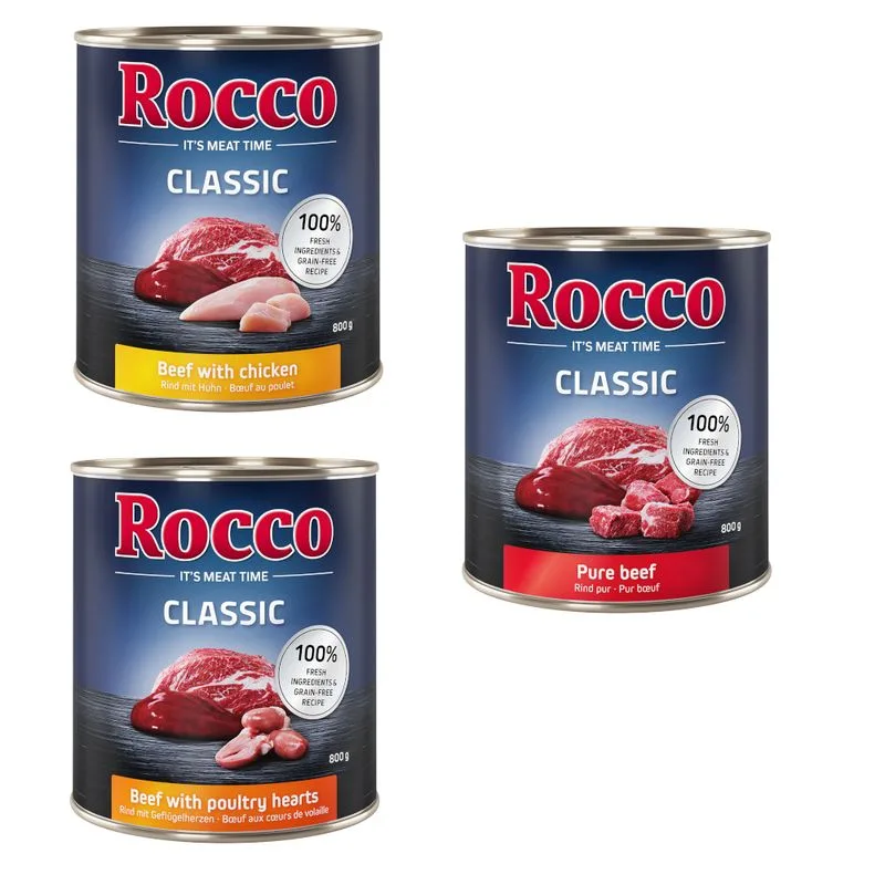 Rocco Classic Pacco misto 6 x 800 g umido per cane (Mix Top seller: Manzo puro, Manzo con Cuori di Pollame, Manzo con Pollo)