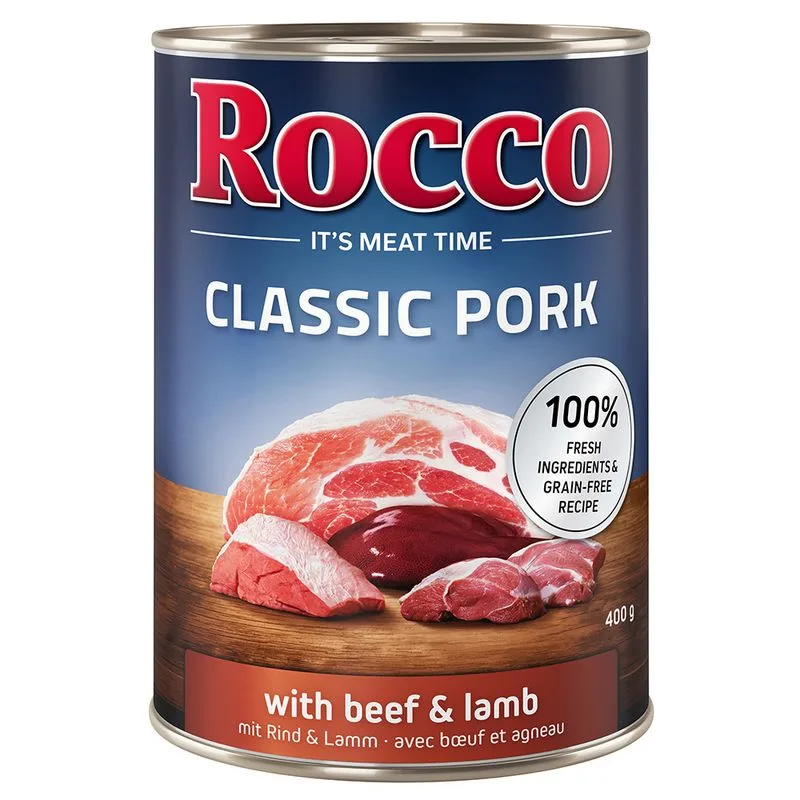 Rocco Classic Pork 24 x 400 g umido per cane (Manzo & Agnello)