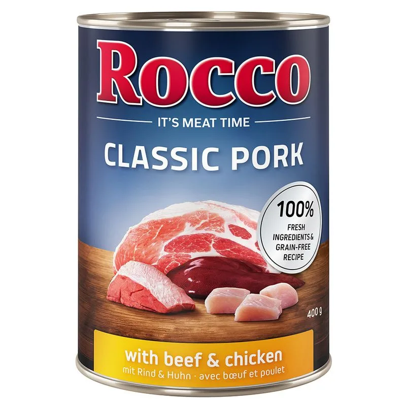 Rocco Classic Pork 24 x 400 g umido per cane (Manzo & Pollo)