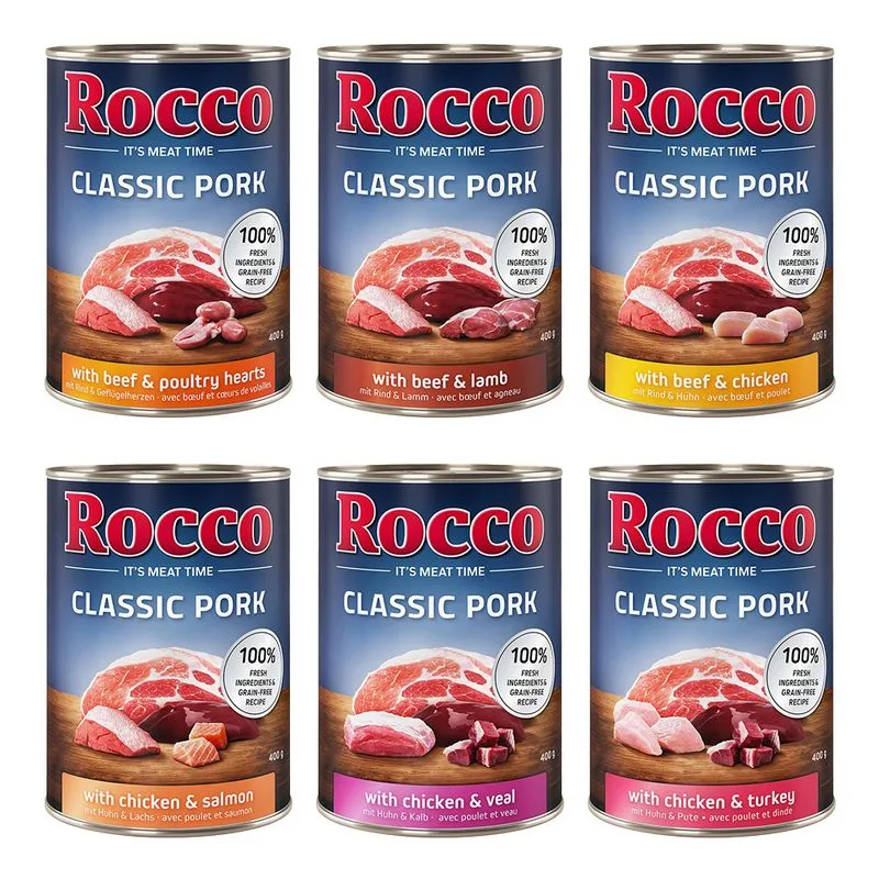 Rocco Classic Pork 24 x 400 g umido per cane (Mix: 6 varianti)