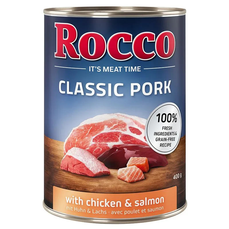 Rocco Classic Pork 24 x 400 g umido per cane (Pollo & Salmone)