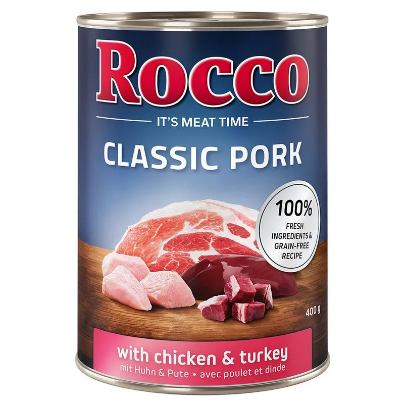 Rocco Classic Pork 24 x 400 g umido per cane (Pollo & Tacchino)