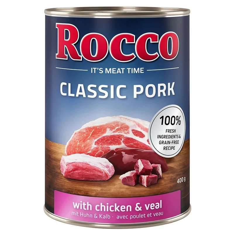 Rocco Classic Pork 24 x 400 g umido per cane (Pollo & Vitello)
