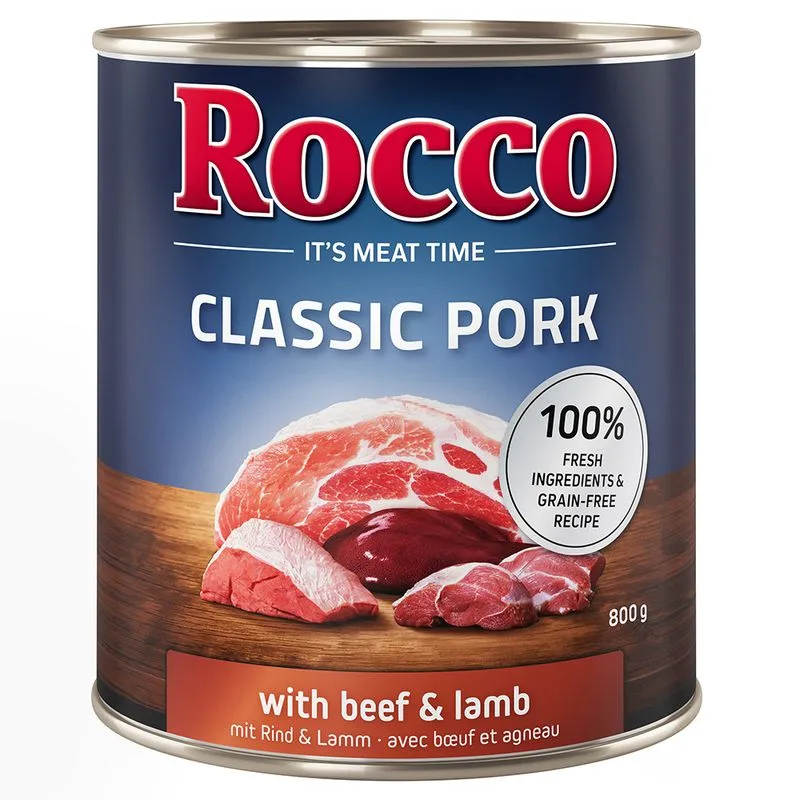 Rocco Classic Pork 6 x 800 g umido per cane (Manzo & Agnello)
